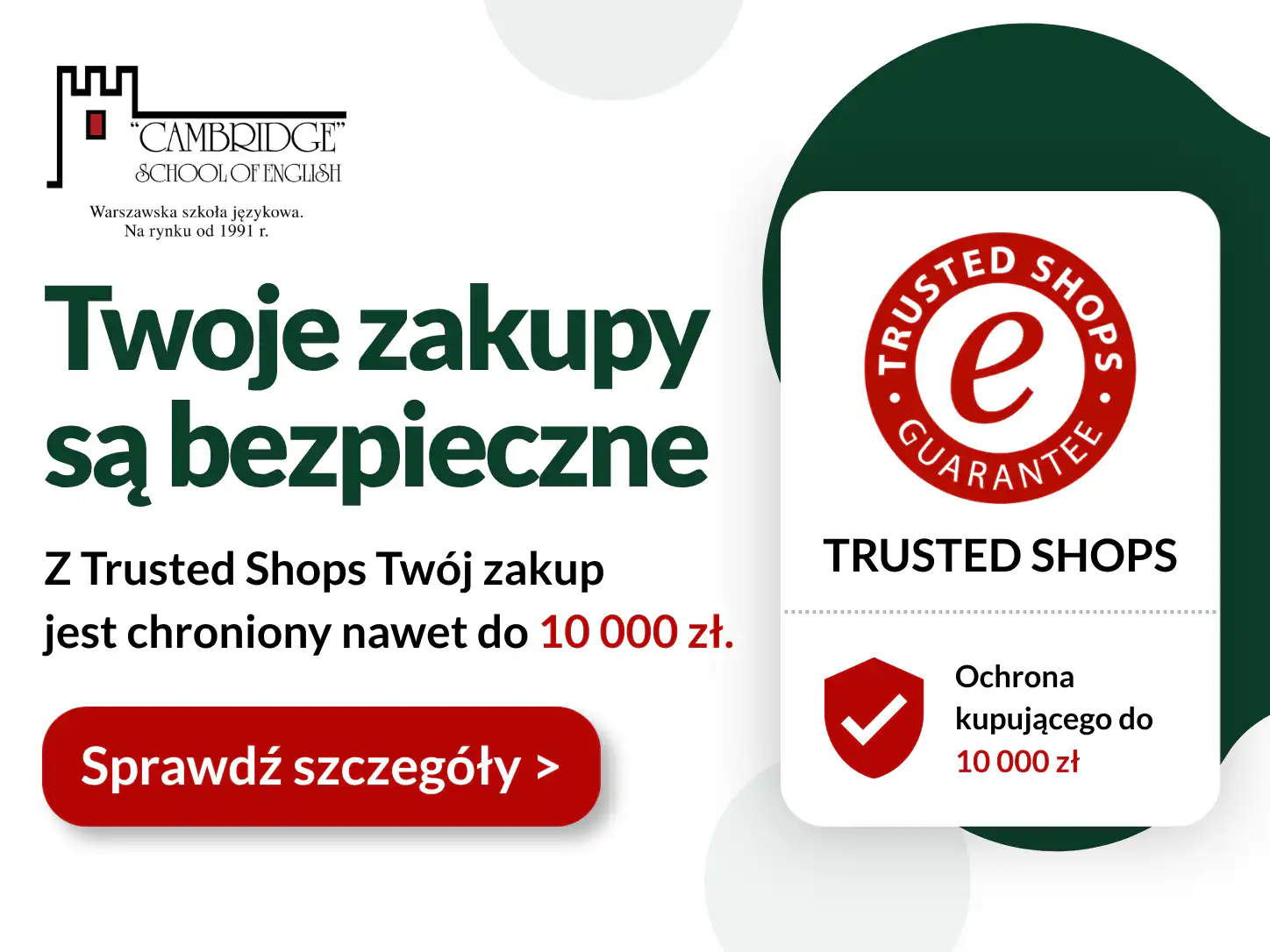 Szkoła językowa Cambridge School of English - ochrona zakupów Trusted shops online